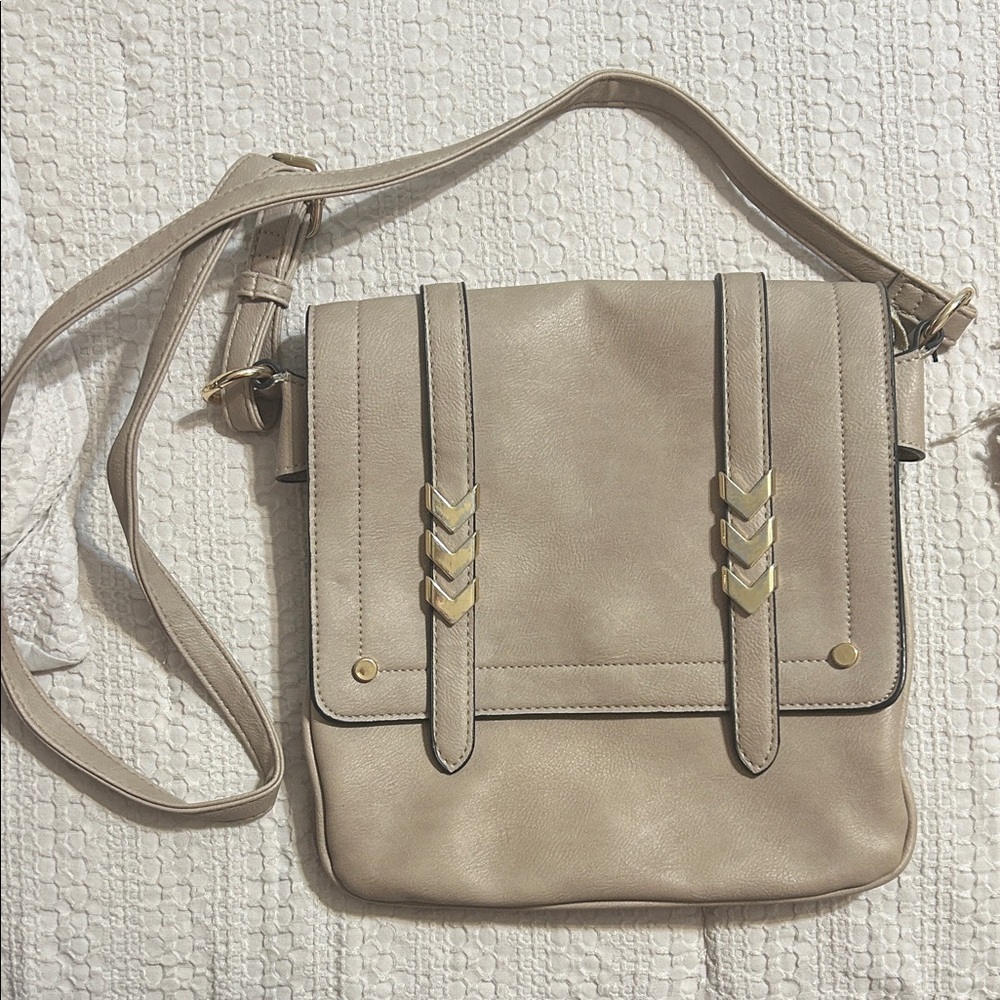 Amazon Taupe Crossbody Bag with Gold Accents